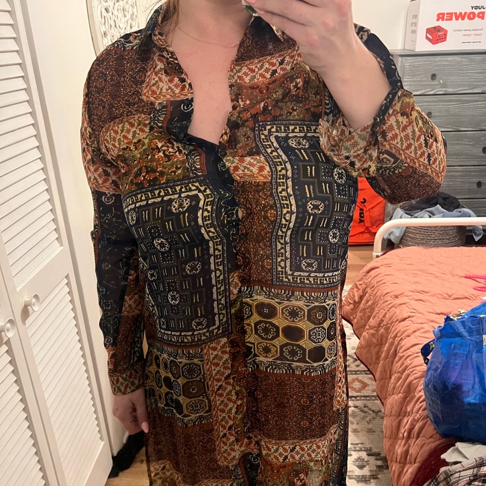 NWT Boho paisley printed sheer shirt dress Sz 16